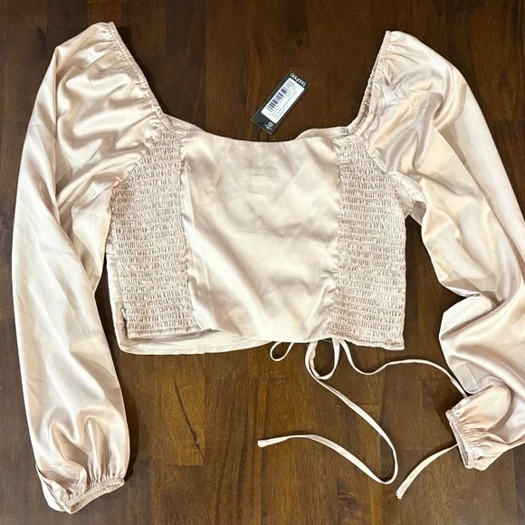 boohoo Satin Ruched Volume Sleeve Corset Top, US size 8 - Picture 5 of 7